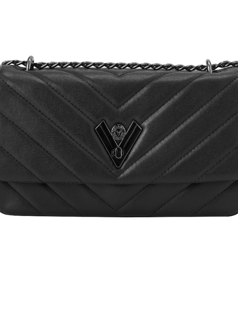NWT Valentino Orlandi Capricorn Crossbody Bag, Black w/ Gunmetal Quilted Chevron